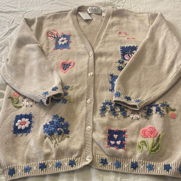 Tabi International Sweaters - Vintage Tabi International Embroidered Love Mom Beige Cardigan Sweater